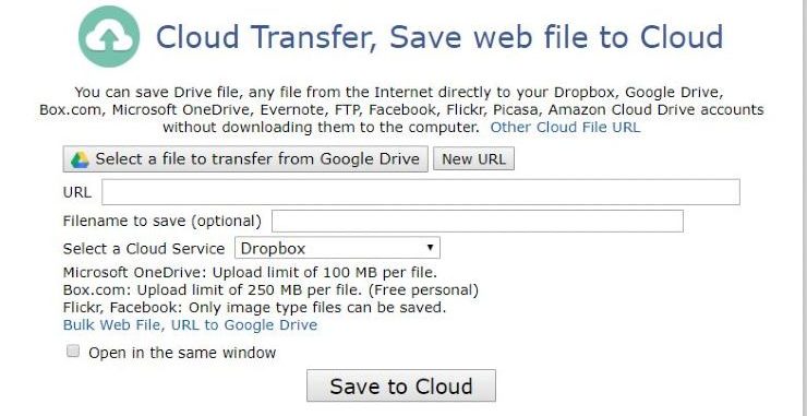 URL to Cloud service for files transfer