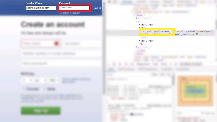 see facebook password using inspect element in chrome