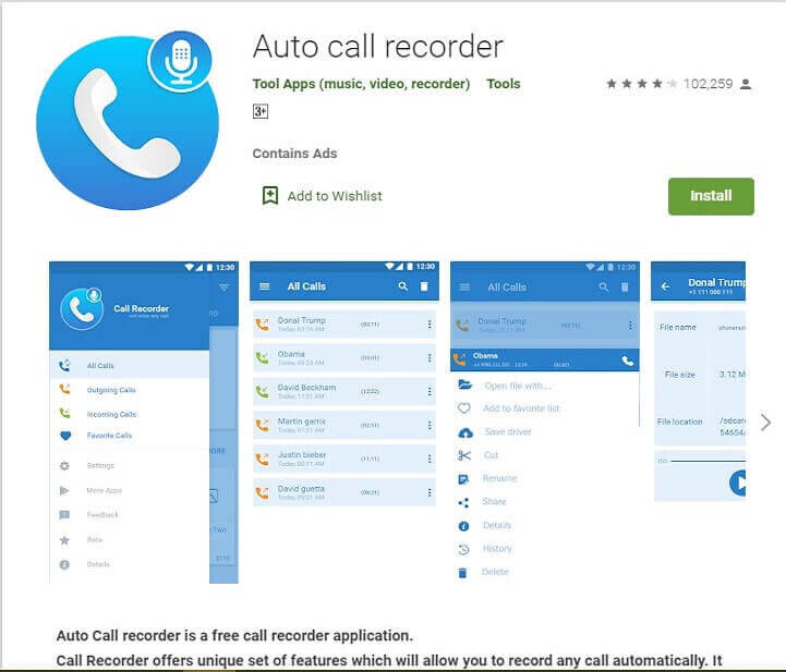 Auto Call Recorder to record voice calls