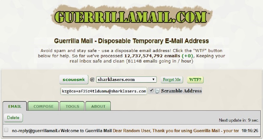 get fake email address on Guerrilamail