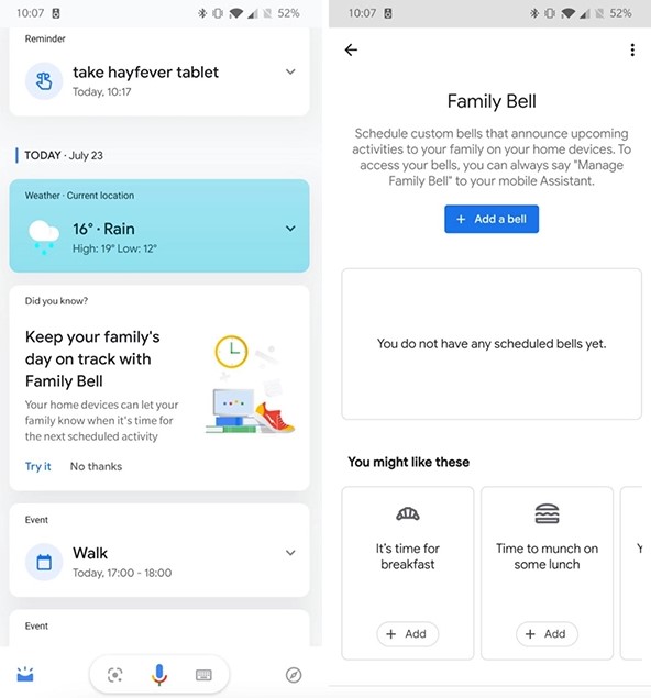 Google Assistant family bell