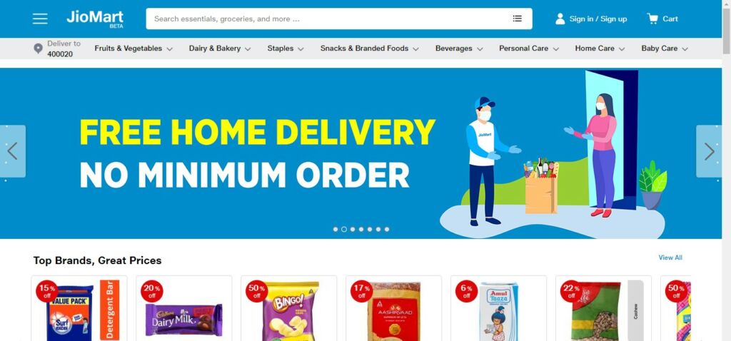 Jiomart free delivery with no minimum order requirement