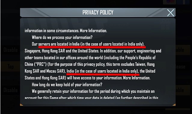 PUBG mobile privacy policy update in india