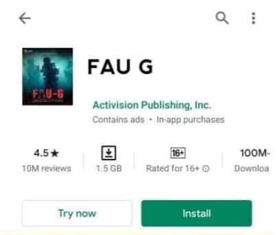 Faug Game Apk size on playstore similar to pubg and freefire