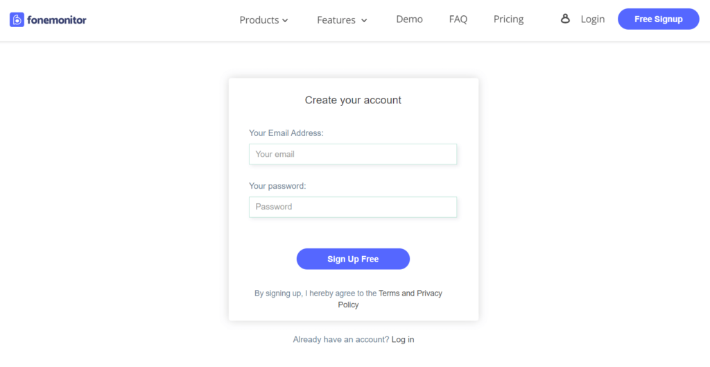 fonemonitor sign up page