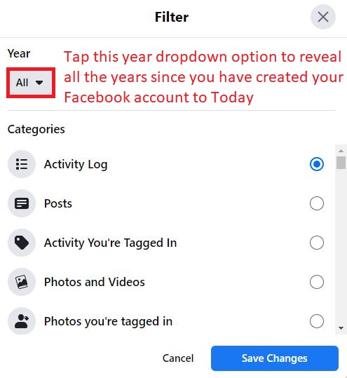 Tap this year dropdown option